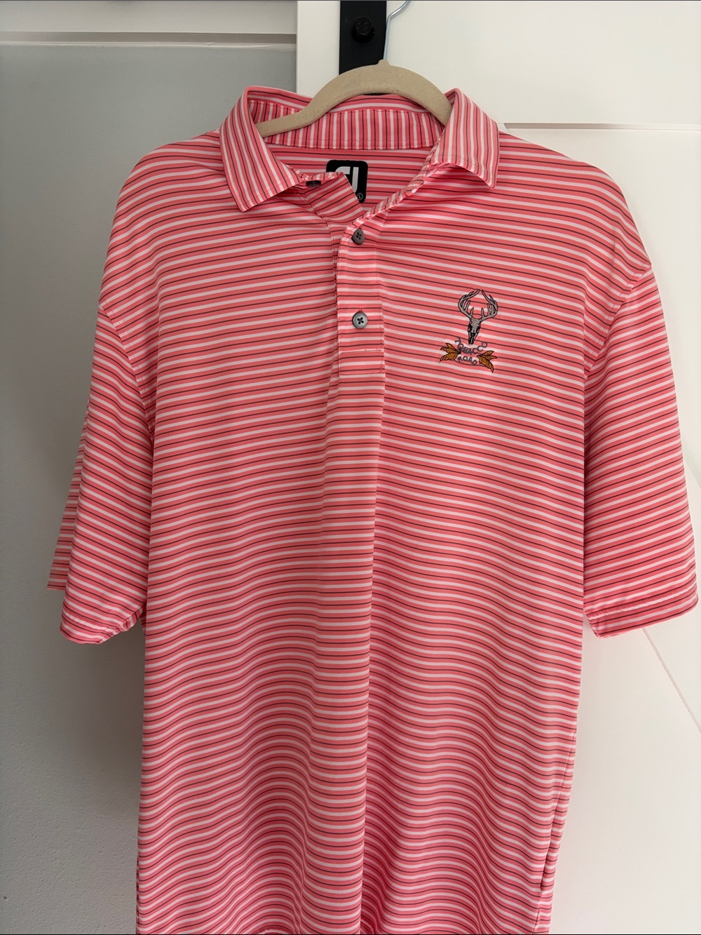 FootJoy Pink Striped Golf Polo with Embroidered Logo